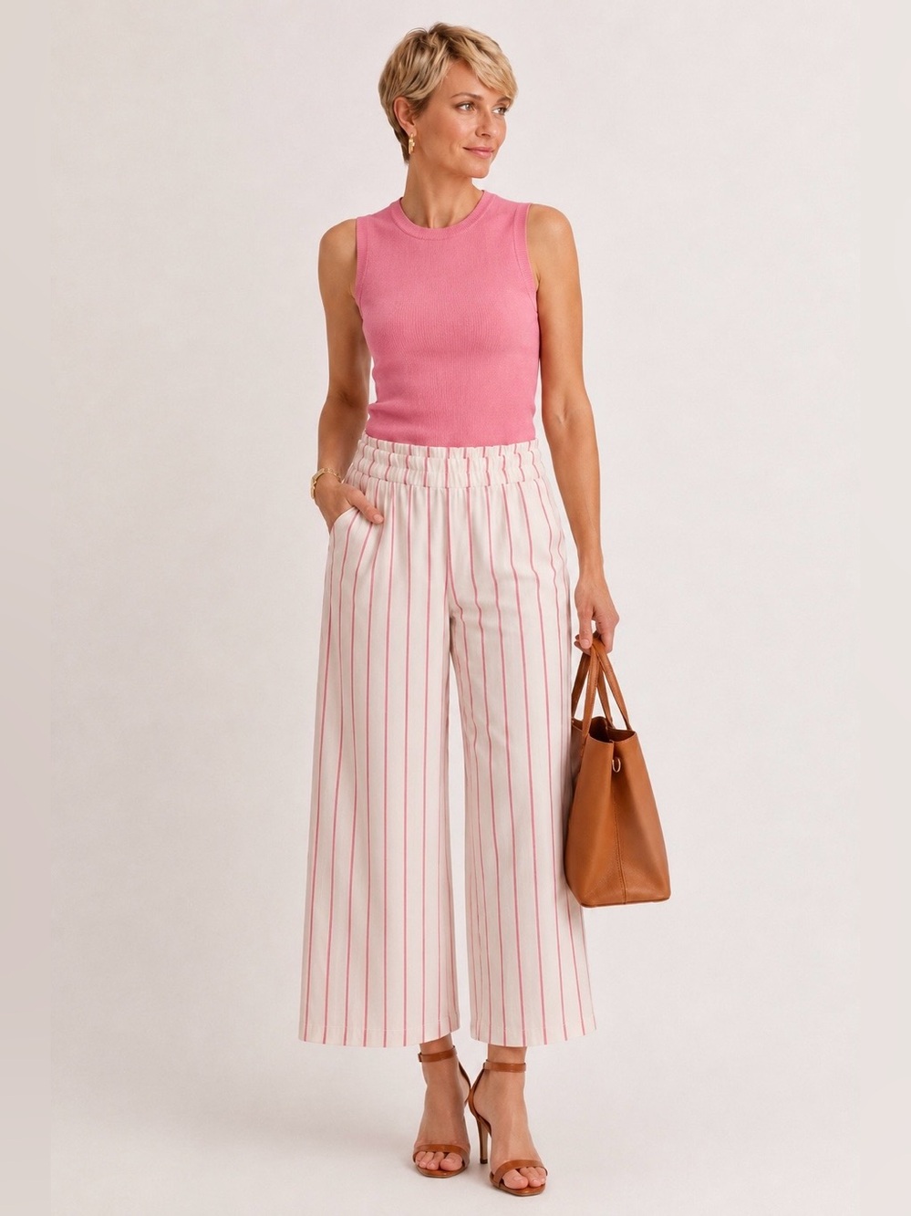 MAISON JULES Linen Blend Striped Wide Leg Pull-On Pants Large NWT